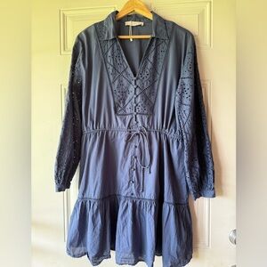 👗50% OFF! MNG Cotton Long Sleeve Eyelet Dress